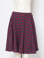 コーデュロイチェックフレアースカート/アカ