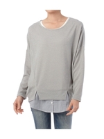 サイドスリット畦編みニットソー+裾シャツタンクトップSET/ライトブルー(091)