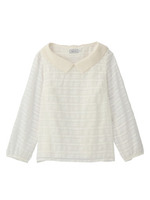 シースルーボーダー襟つき七分袖ブラウス/アイボリー(304)