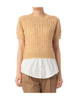 シャツレイヤード風ケーブルニット/イエロー系(132)