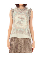 スカーフ柄フリルブラウス/ホワイト(104)