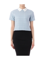 チェックジャカードクロップドトップス/ブルー系(091)