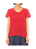 デシン×ジャージ異素材MIXカットソー/レッド系(063)