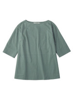 ドット柄スラッシュドネック五分袖ブラウス/グリーン(122)