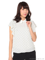 ドット柄衿付袖フリルTOPS/キナリ