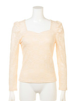 ハートネックレーストップス/ベージュ