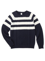 ハニーカム柄クルーネックボーダーニット/ネイビー(393)