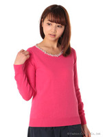 パールビジュー付ニット/グレー