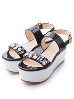 ビジューウエッジサンダル/ピンク