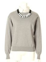 ビジューシャツカラーニット/GRY