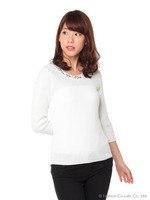 ビジューリブトップス/ネイビー