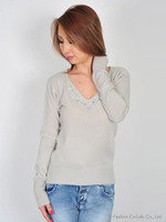 ビジュー付きV／Nニット/ミントグリーン