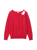 フラワーモチーフつきニットカーディガン/ワインレッド(063)