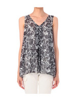 フラワー柄シフォンノースリブラウス/カーキ系(127)