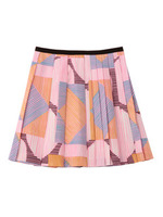 プリントプリーツショートスカート/ブルー系(191)