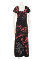 ムラ切り替えフードマキシワンピ/レッド