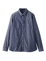 メタルカラーボタン先染めダンガリーシャツ/ホワイト(001)