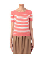 ラウンドネックボーダーニット/オレンジ系(366)