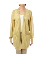 リネン混ロングトッパーカーディガン/イエロー系(030)