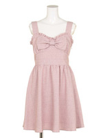 リボン装飾チェックフレアワンピース/ピンク