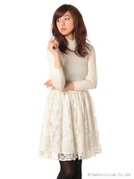 レース×ニットフレアワンピース/ブラック