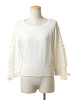 レースアップニットトップス/ピンク