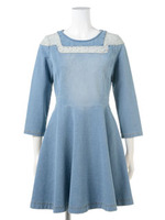 レースヅカイウラケデニムワンピ/ライトブルー