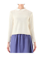 レース衿つきクロップドニット/ピンク系(073)