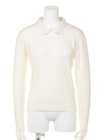 レーヨンアクリルストレッチ12Gリブ編ビジュー衿付P/O/ブルー1