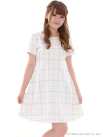 レトロチェックワンピース/シロ