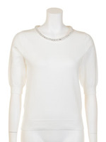 衿ぐりビジューニット/レッド