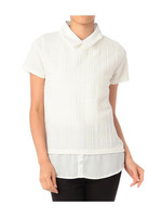 衿裾切り替えチェックカットソー/ブラック(019)