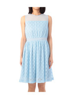 細プリーツ&フラワーレースワンピース/サックス(490)