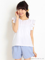 【新色登場】袖フリルブラウス【Summer】/サックス