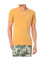 弁柄ビンテージ調VネックTシャツ/イエロー系(033)