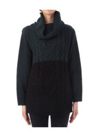 Wケーブル配色オフタートルニット/ダークグリーン(523)