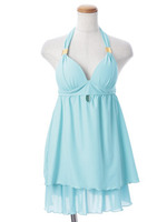 【水着14】ホルターチュニックビキニ/ブルー