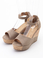 スエード素材デザインウェッジサンダル/オークスウェード