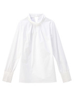 スタンドカラープルオーバーブラウス/サックス(090)