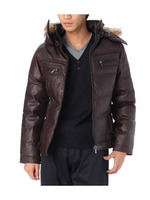 フーデッドフェイクレザーブルゾン/ワインレッド(063)