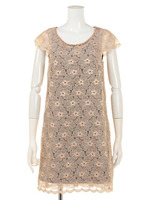 袖付きレースワンピース/ブラック