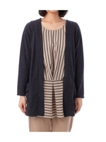 ストライプトップス+ニットソーカーディガン/カーキ系(027)