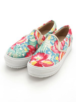 厚底トレンド柄生地スリッポン/グリーンコンビ