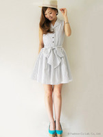 ギンガムチェックノースリシャツワンピース/ライトグレー