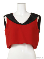 チェックセーラー襟トップス/RED