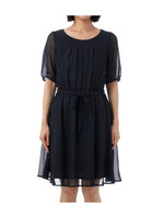 ドット柄シフォン切り替えワンピース/ホワイト(104)