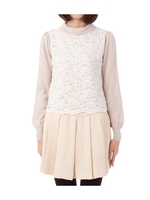 レース切り替えニットプルオーバー/サックス(090)