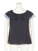 【FEMININE】異素材スリーブフリルBS/ネイビー