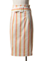 ストライプハイウエストタイトスカート/YE