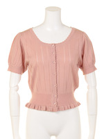 ハートボタン半袖カーディガン/ピンク